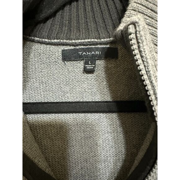 Tahari Men's 1/4 Zip Pullover Cotton Sweater Size L Textured Stripes - Picture 2 of 4